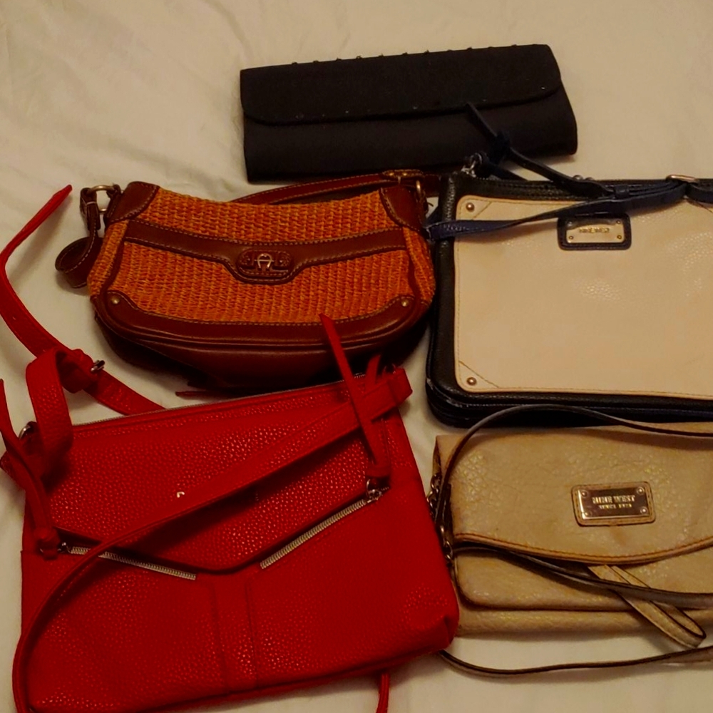 5 purses 2 Nine West 1 Kenneth Cole 2 other